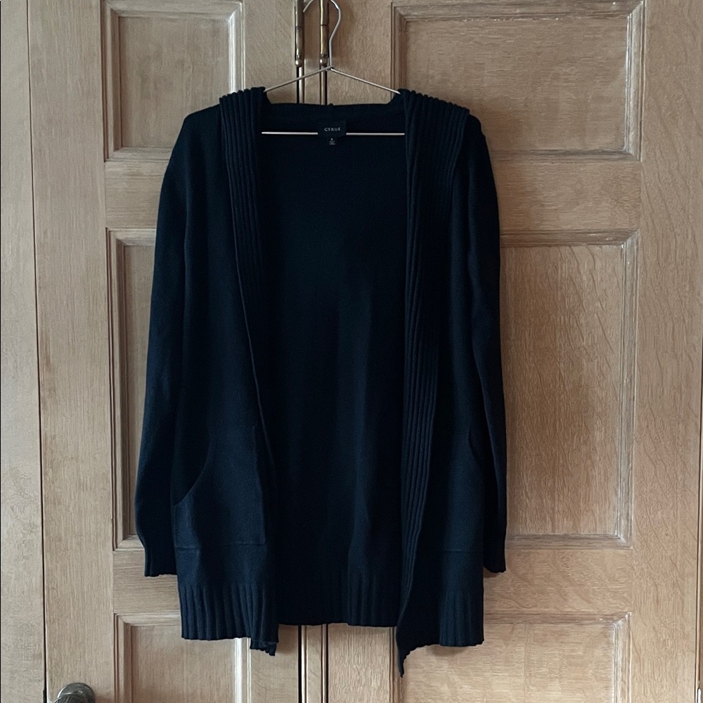 Cyrus Black Open-front Cardigan with Hood, Size S